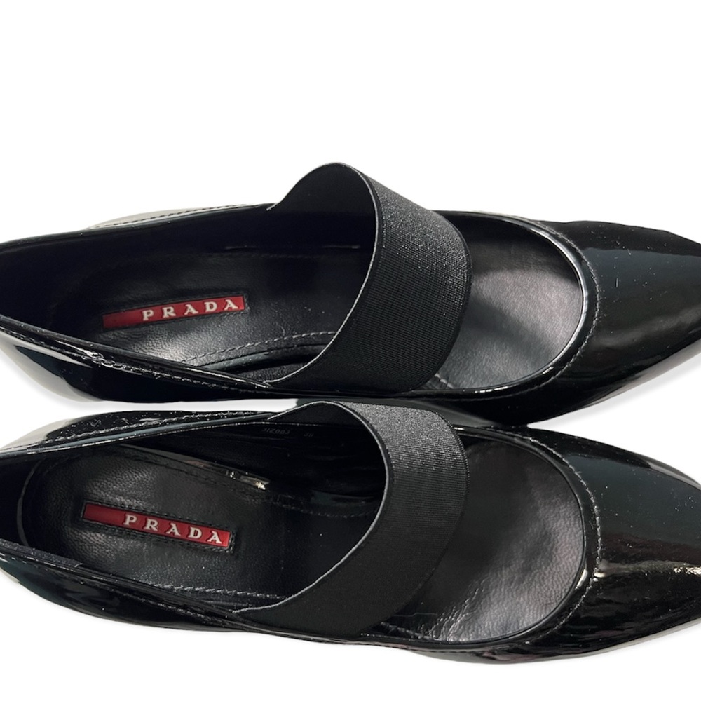 Prada Black Patent Leather Wedges Size 8.5 - Picture 6 of 17